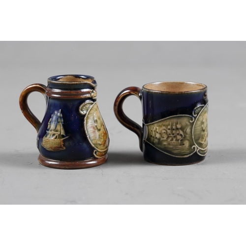 243 - A Royal Doulton stoneware miniature jug with Admiral Nelson and Victory decoration, 1 5/8