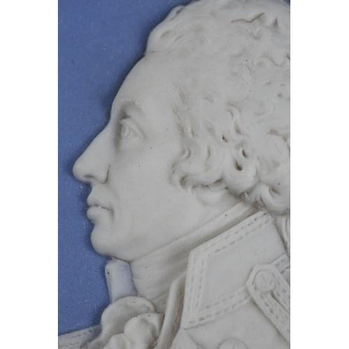 244 - An 18th century Wedgwood blue and white jasperware portrait medallion, Admiral Nelson, after the ori... 