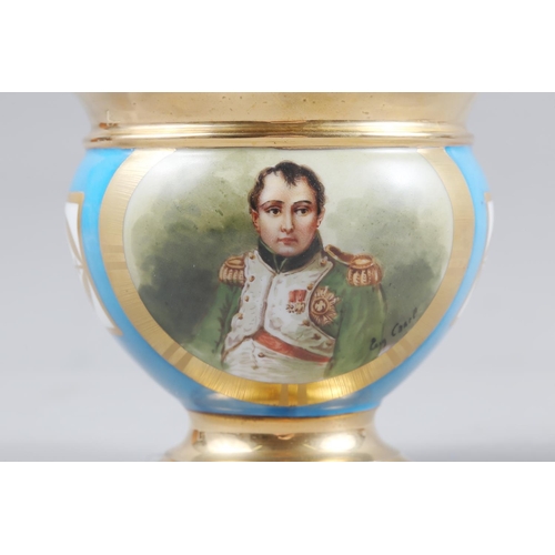 248 - A pair of 19th century  porcelain cabinet cups and saucers, decorated portraits of the Emperor Napol... 