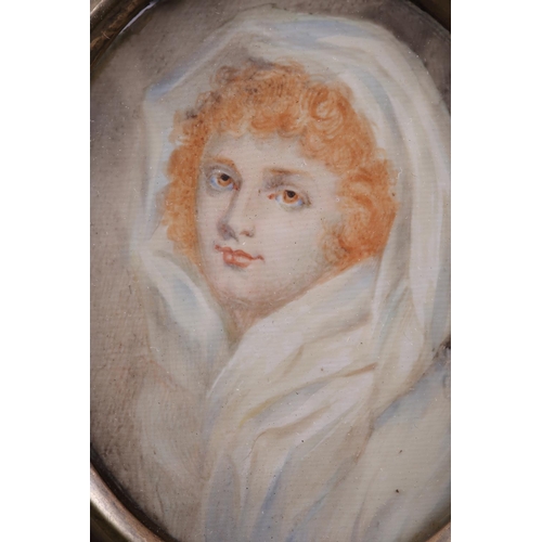 249 - After Romney: a watercolour portrait miniature of Emma Lady Hamilton, 2 3/4