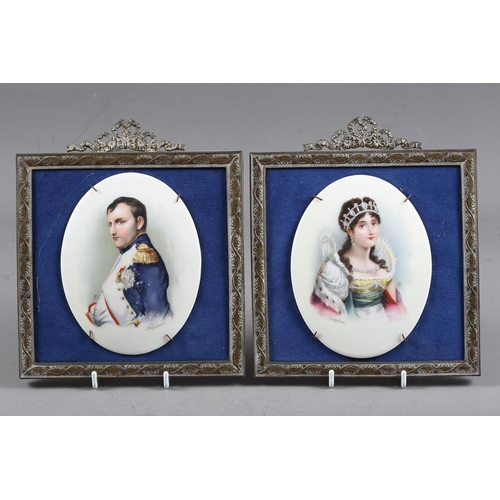 252 - A pair of Continental porcelain oval panels, Napoleon and Josephine, 4 1/8