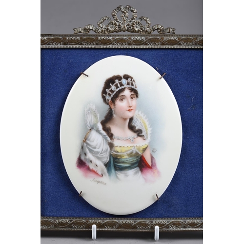 252 - A pair of Continental porcelain oval panels, Napoleon and Josephine, 4 1/8