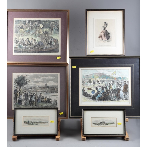 469 - A pair of 19th century hand-coloured prints, Henley Regatta scenes, in gilt frames, a similar Highla... 