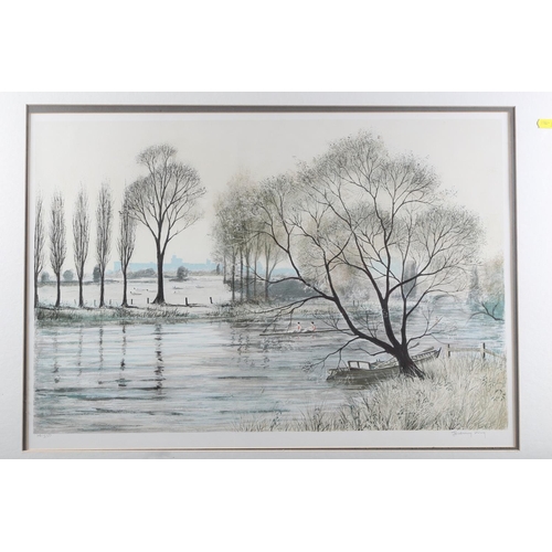 471 - Jeremy King: a signed limited edition screen print, Thames at Windsor, 14/250, in mahogany strip fra... 