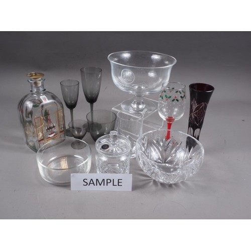 68 - A quantity of cut glass tableware, including wines, brandies, three festive wines, three decanters, ... 