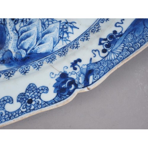 117 - A Chinese blue and white tureen and cover with figure, boat and landscape decoration, and insect and... 