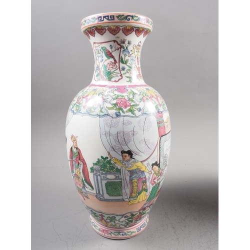 119 - A contemporary Chinese baluster vase with birds on a branch and verse polychrome decoration, 13 1/4