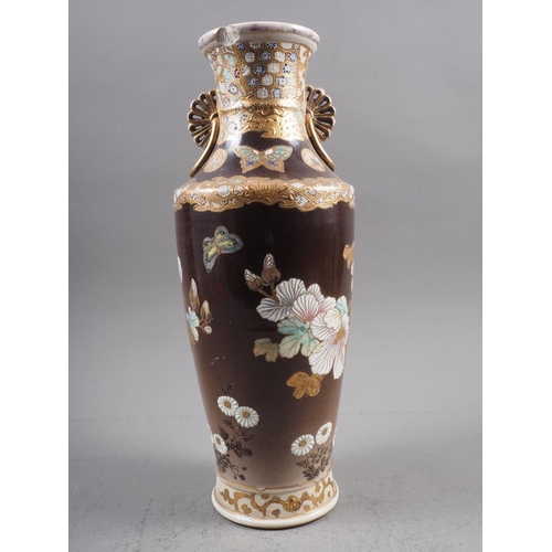 120 - A Satsuma flower, bird and butterfly decorated vase, 15 1/2