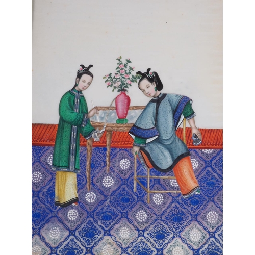 138 - Two silk bound albums of Chinese watercolours, figures and court scenes (some losses)