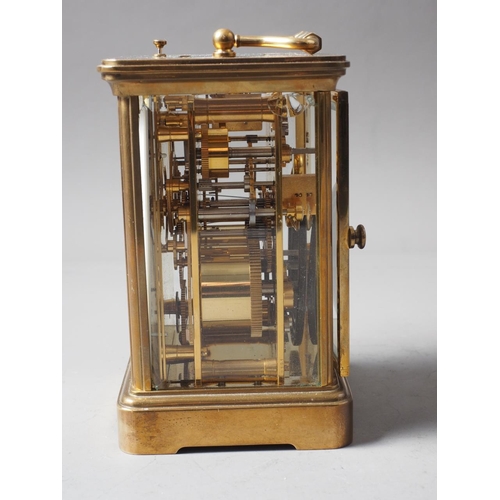 173 - A Matthew Norman brass cased repeating alarm carriage clock, 5 1/2