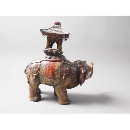 177 - A bronzed metal model of an elephant with howdah, 12