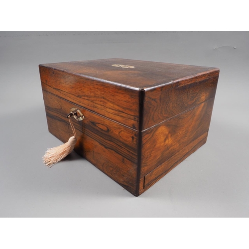 222 - A Victorian rosewood, abalone and silver plated gentleman's travelling dressing table box, 11 3/4