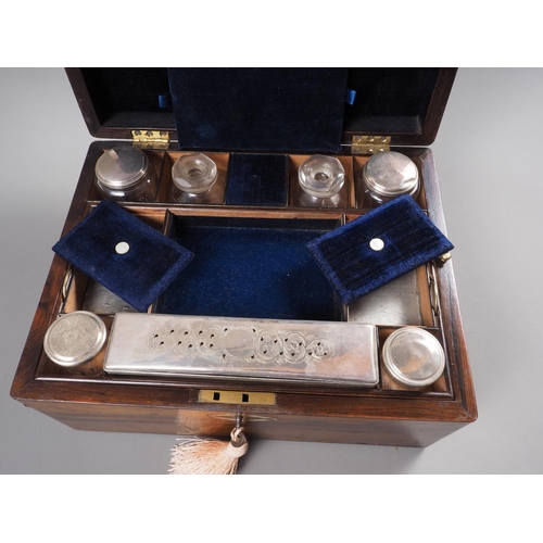 222 - A Victorian rosewood, abalone and silver plated gentleman's travelling dressing table box, 11 3/4