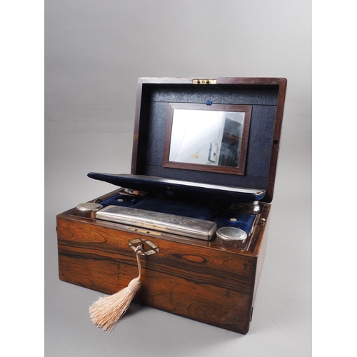 222 - A Victorian rosewood, abalone and silver plated gentleman's travelling dressing table box, 11 3/4