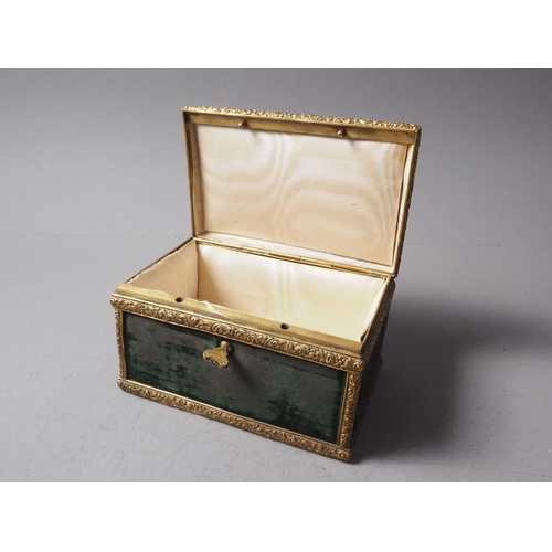 223 - A green velvet and brass casket, lid mounted with carved shell cameo, 7