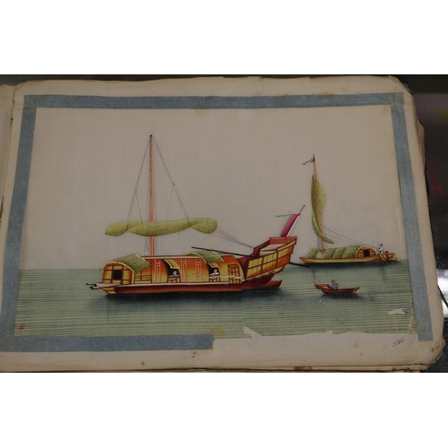 137 - An album of Chinese watercolours, boats, and a similar album, birds (losses and damages)