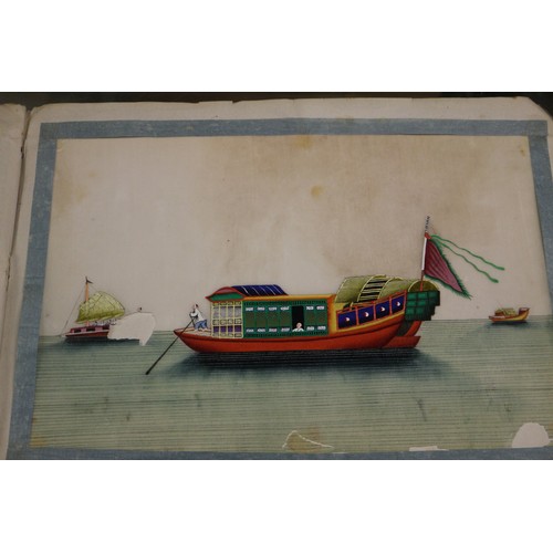 137 - An album of Chinese watercolours, boats, and a similar album, birds (losses and damages)