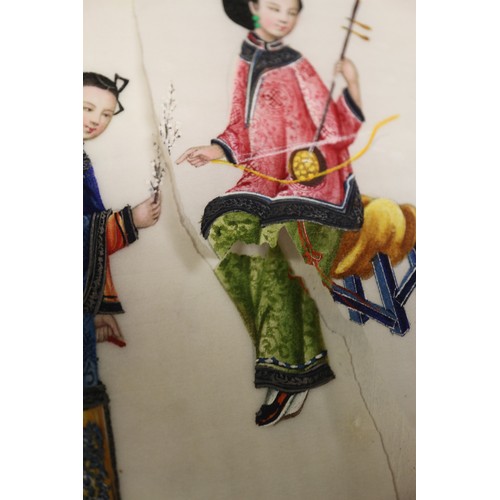 138 - Two silk bound albums of Chinese watercolours, figures and court scenes (some losses)