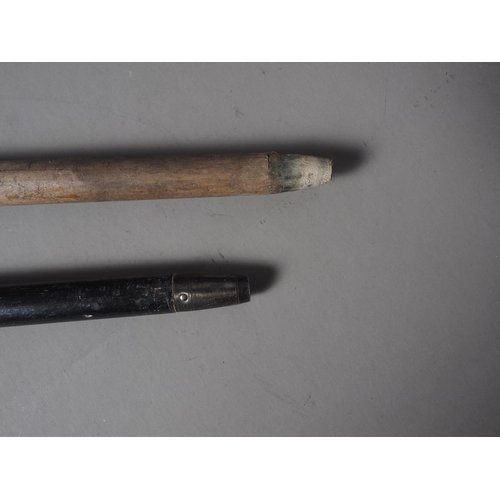 164 - A silver topped walking stick with turned and ebonised shaft, and another similar silver mounted wal... 