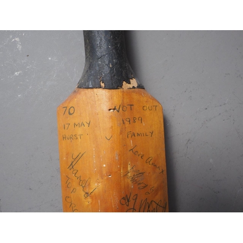 207 - A late 1980s cricket bat, with various signatures, 24 3/4