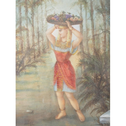 412 - F Feldton?: watercolours, Egyptian female carrying fruit, 21