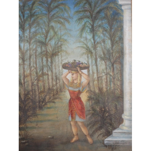 412 - F Feldton?: watercolours, Egyptian female carrying fruit, 21