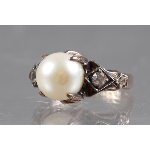 330 - A yellow metal, pearl and paste dress ring, stamped 18k, size L, 3.9g