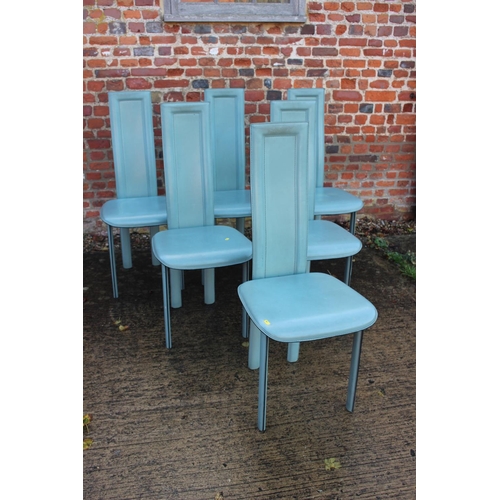 555 - A mid 20th century set of six “David Lange” design blue leather dining chairs