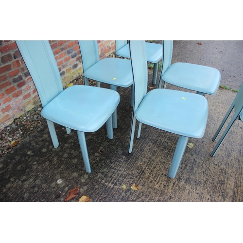 555 - A mid 20th century set of six “David Lange” design blue leather dining chairs