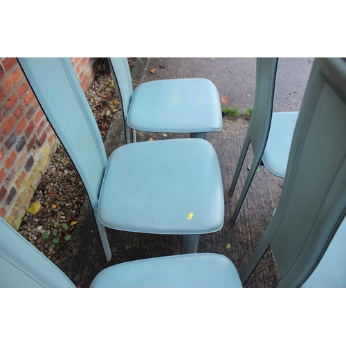 555 - A mid 20th century set of six “David Lange” design blue leather dining chairs