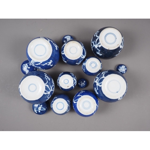 108 - Nine Chinese blue and white ginger jars, various sizes, all with double ring marks to bases, smalles... 