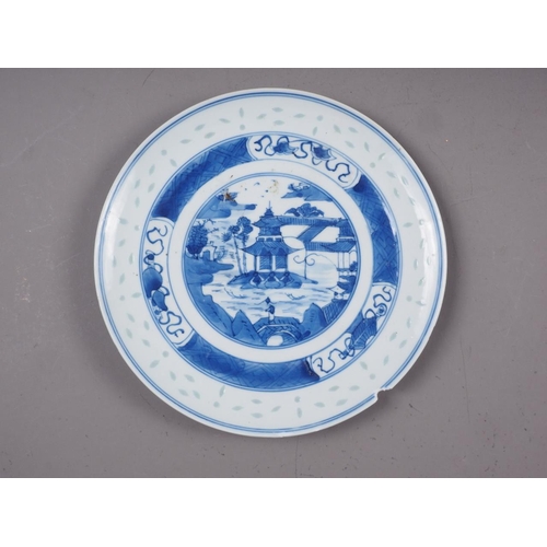 109 - A Chinese blue and white plate with figure in a landscape decoration, 8 1/2