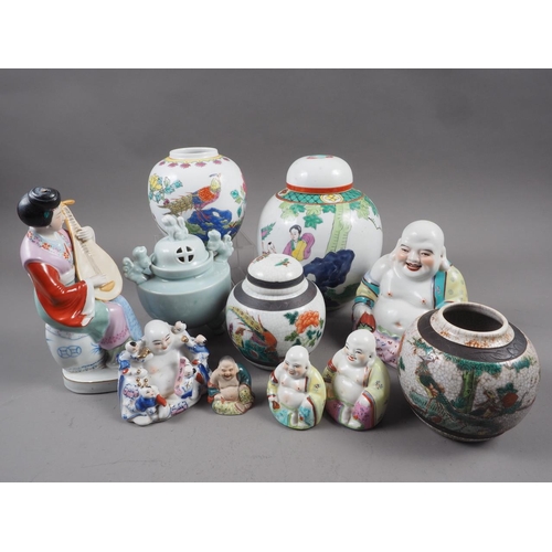 110 - Four Chinese ginger jars with polychrome decoration, tallest 8