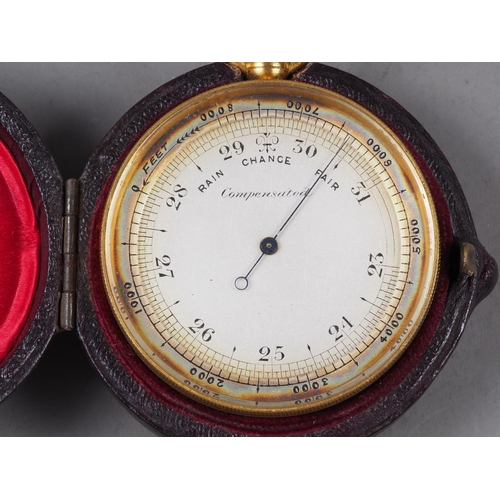 131 - A compensated pocket barometer with silvered dial, in fitted Morocco leather case