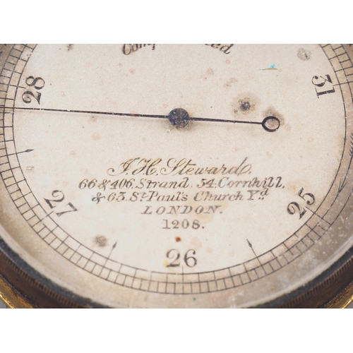 139 - A brass cased compensated pocket barometer, by J H Steward