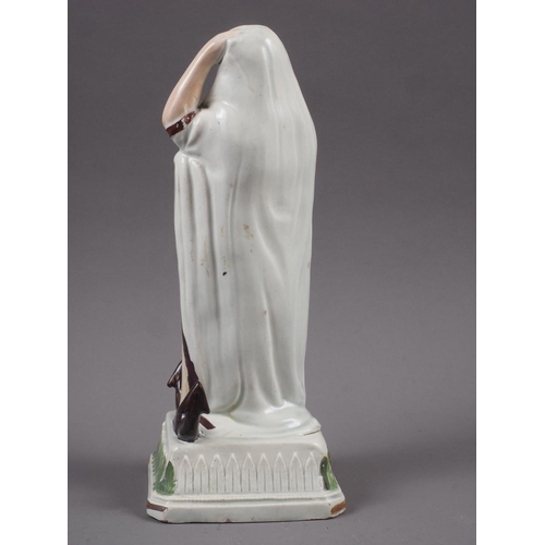 24 - An 18th century Pratt type figure of Hope, on leaf decorated square base, 8 1/2