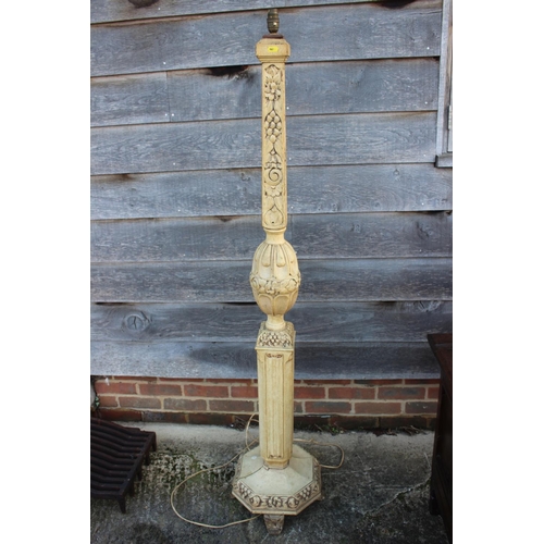 263 - A 1930s painted and grained carved hardwood standard lamp, on octagonal base, 64