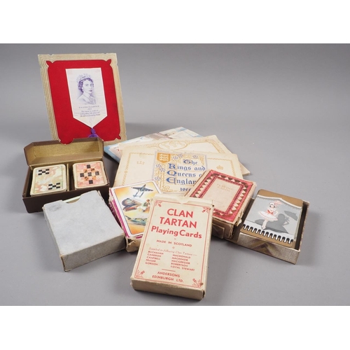 279 - Six packets of playing cards, three albums of cigarette cards and a tassel, made from Lullingstone S... 