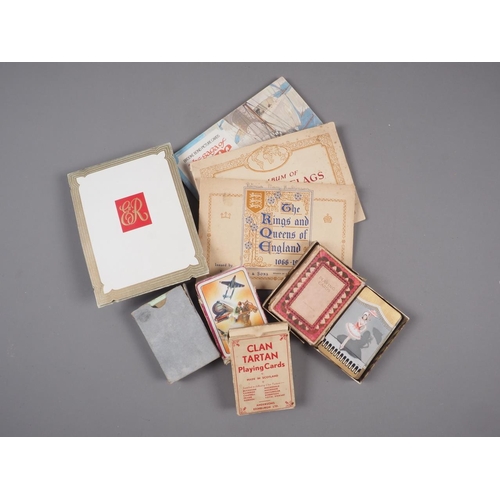 279 - Six packets of playing cards, three albums of cigarette cards and a tassel, made from Lullingstone S... 