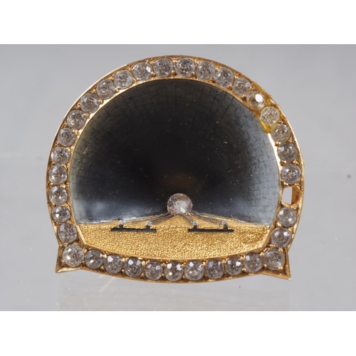 352 - A yellow metal brooch, formed as the Mersey tunnel, engraved to the back 