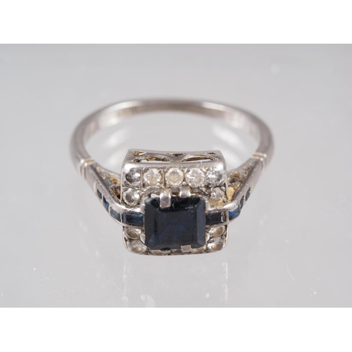 366 - An 18ct white gold, diamond and sapphire cluster ring, size Q, 5.2g