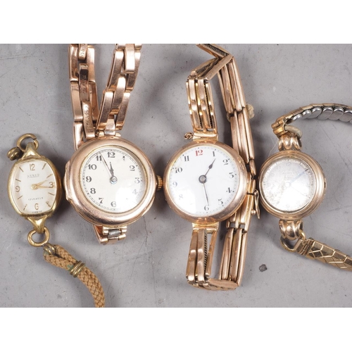 378 - Two ladies 9ct gold wristwatches, on expandable 9ct gold bracelets, a 9ct gold cased lady's wristwat... 