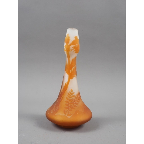 39 - A Galle amber overlaid and etched cameo vase with floral decoration, 5 1/2