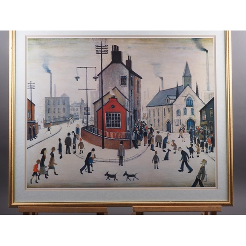 401 - After Lowry: four colour prints, framed and glazed, and a number of other colour prints