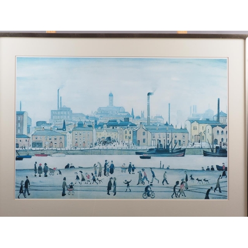 401 - After Lowry: four colour prints, framed and glazed, and a number of other colour prints