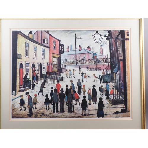 401 - After Lowry: four colour prints, framed and glazed, and a number of other colour prints