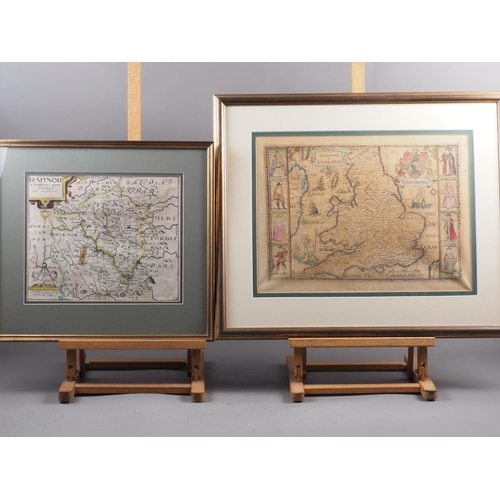 405 - A 17th century Saxton map of Radnor and a well reproduced map of England after John Speed, framed an... 