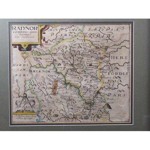 405 - A 17th century Saxton map of Radnor and a well reproduced map of England after John Speed, framed an... 