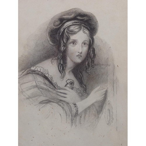 409 - English School: a pencil sketch, portrait bust of an 1830s unknown woman, in gilt frame