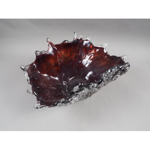 42 - A 1960s red and clear studio glass bowl with shaped rim, 17